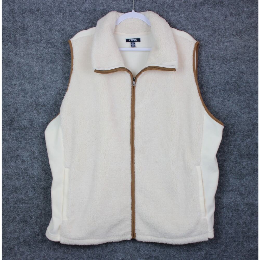 Chaps Sweater Vest‎ Women's 3X Cream Tan Trim Comfy Warm Layering
